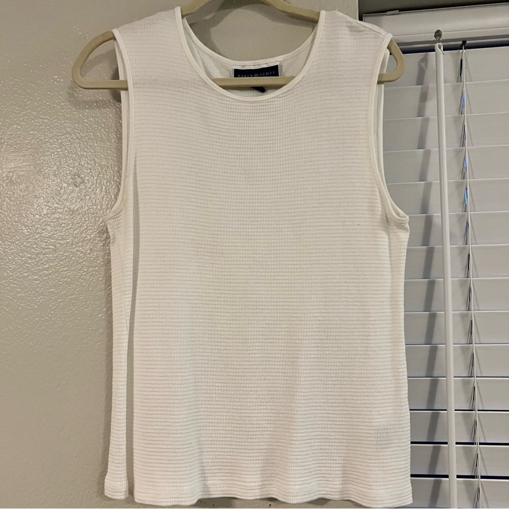 Karen Scott White Ribbed Sleeveless Muscle Tee